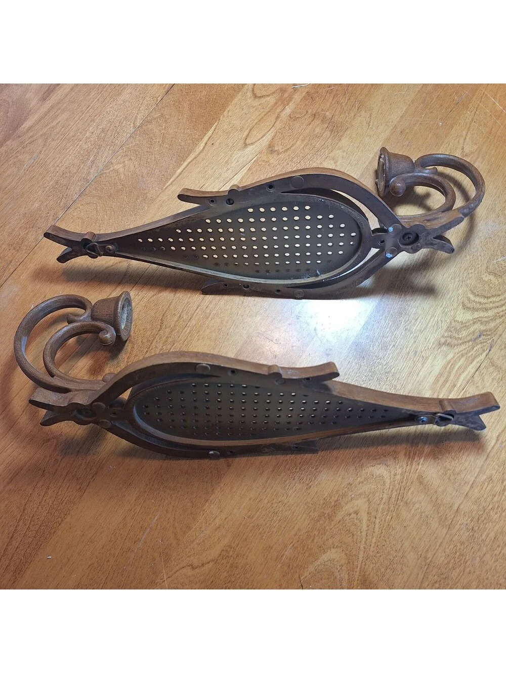 Homco Faux Rattan Cane Wall Sconces Set 2 Candle Holders Teardrop Boho #4226 Vtg